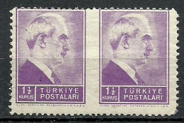 Turkey; 1942 1st Inonu Issue 1 1/2 K. ERROR "Partially Perf." - Unused Stamps