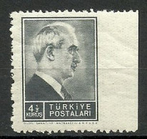 Turkey; 1942 1st Inonu Issue 4 1/2 K. ERROR "Imperf. Edge" - Unused Stamps