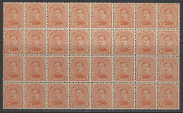 Belgique - 1915 - COB  135 **/* (MNH/MH) - Type I - Bloc De 32 - Charnière Sur 6 Timbres - 1915-1920 Albert I