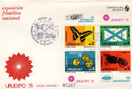 Uruguay 1978, Uruexpo 78, Butterfly, Old Car, FDC - Vlinders