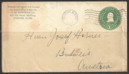 1907 2 Cents Franklin Envelope, Boston "C" To Austria, Corner Card - Brieven En Documenten