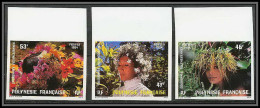 90804b Polynesie (Polynesia) N° 219/221 Couronnes Polynesiennes Fleurs Flowers Non Dentelé Imperforate ** MNH - - Nuevos