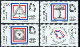 Uruguay 1989, 200th French Revolution, Massonery, 4val - Freimaurerei