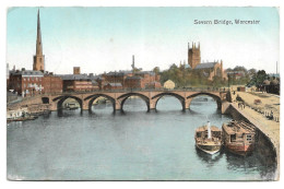 Postcard UK England Worcestershire Worcester Severn Bridge River Boats City Scene Posted 1916 - Worcester