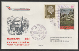 1977, Swissair, Erstflug, Ankara - Genf - Lettres & Documents