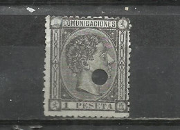 Q735H-SELLO CLASICO ALFONSO XII 1875 Nº 169T USADO POR TELÉGRAFOS TALADRO - Usados