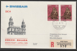 1978, Swissair, Erstflug, Liechtenstein - Malaga Spain - Luchtpostzegels