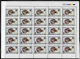 Uruguay 1993, WWF The Great Rhea 50c Complete Sheet Of 25 With Perforations Misplaced Obliquely, Sheetlet - Ostriches