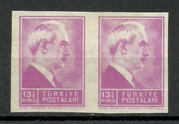 Turkey; 1942 1st Inonu Issue 13 1/2 K. ERROR "Imperf. Pair" - Nuevos