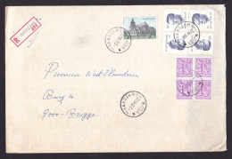 Belgium: Registered Cover, 1984, 9 Stamps, King, Church, Heraldry, Improvised R-label Handzame (damaged At Back) - Covers & Documents