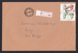 Belgium: Registered Cover, 1984, 4 Stamps, King, Improvised R-label Spiere Espierres (damaged, Discolouring) - Storia Postale