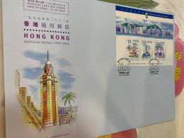 Hong Kong Stamp Clock Definitive FDC Sheetlet Bridge Exhibition Center 2002airport - Neufs