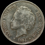 LaZooRo: Spain 5 Pesetas 1894 XF - Silver - First Minting