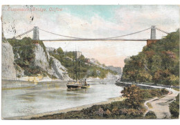 Postcard UK England Bristol Clifton Suspension Bridge Tug Towing Sailing Ship Published Valentines Posted 1905 - Bristol