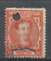 Q735Ñ-SELLO CLÁSICO ALFONSO XII 1876 Nº 182T 10 PESETAS USADO TELÉGRAFOS TALADRO         USADO POR TELÉGRAFOS TALADRO PE - Used Stamps