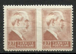 Turkey; 1942 1st Inonu Issue 37 K. ERROR "Partially Imperf." - Ongebruikt