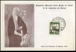 Vaticaan - Foglietto Ricordo Della 1a Serie Delle Feste In Onore Di S. Caterina Da Siena - Storia Postale