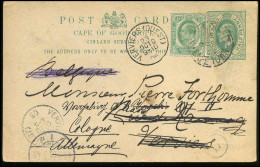 Post Card From Capetown To Verviers, Belgium, Redirected To Cologne, Germany In 1905 - Cabo De Buena Esperanza (1853-1904)