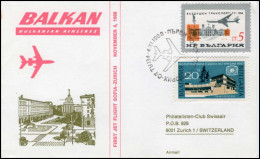 First Flight, Bulgarian Airlines, Sofia-Zürich - Lettres & Documents