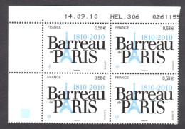 France - Coin Daté 14.09.10 Du N° 4512 - Neuf ** - Bicentenaire Du Barreau De Paris - 2010-2019