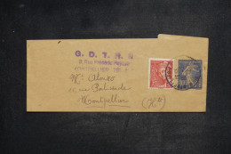 FRANCE - Entier Postal ( Bande Pour Imprimés ) Semeuse 10ct + Complément De Montpellier En 1942 - L 151488 - Streifbänder