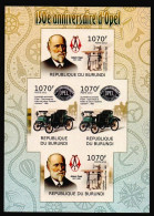 BURUNDI Republic 2012 - 150th Anniversary Of OPEL Motorcar, Adam Opel, IMPERF Miniature Sheet, MNH - Unused Stamps