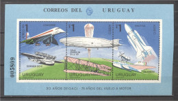 Uruguay 1978, Airplanes, Concorde, Zeppelin, Balloon, Space Shuttle, Block - Amérique Du Sud