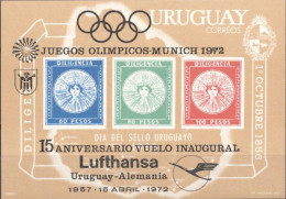Uruguay 1978, Olympic Games In Munich 72, Stamp On Stamp, Overp. Lufthansa, BF IMPERFORATED - Zomer 1972: München
