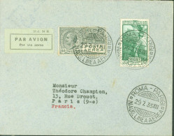 Par Avion CAD Roma Parigi Inaug Linea Aerea 29 7 1935 YT N°361 + Poste Aérienne N°4 Arrivée Paris - Storia Postale (Posta Aerea)