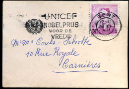 Kleine Envelop / Petite Enveloppe Met N° 1067 -- Stempel UNICEF, Nobelprijs Voor De Vrede - 1953-1972 Bril