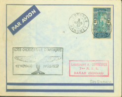 Par Avion Cachet Cote Occidentale D'Afrique Aéromaritime 1er Voyage Mars 1937 Cotonou 2 MARS 37 Dahomey YT N°81 - Lettres & Documents