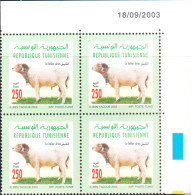 Delcampe - 2003-Tunisie / Y&T 1490--  Faune & Flore; Bélier Aries -  Bloc De 4 Coin Daté 4 V / MNH***** - Hoftiere