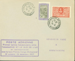 Madagascar Cachet Poste Aérienne 1er Service Hebdomadaire Entre Tananarive & Sud De L'ile - Poste Aérienne