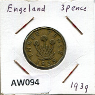 THREEPENCE 1939 UK GBAN BRETAÑA GREAT BRITAIN PLATA Moneda #AW094.E.A - F. 3 Pence