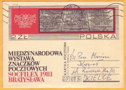 1981  Poland. USSR Postcard. Philatelic Exhibition "SOСFILEKS-81" Bratislava. - Philatelic Exhibitions