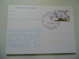 Cartolina Postale "CAMPIONATO MONDIALE DI SCACCHI MERANO '81" - 1981-90: Marcophilie