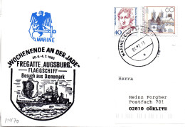 (Freg3)BRD Cachetumschlag FREGATTE "AUGSBURG" F213 Wochenende An Der Jade 1993"MiF BRD TSt 1.7.93 MARINESCHIFFSPOST - Bateaux