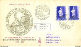 Zona A. Girolamo Savonarola FDC 1952. - Sonstige & Ohne Zuordnung