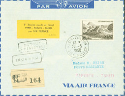 Vignette 1er Service Rapide Et Direct Paris Saigon Tahiti Par Air France A.P.F.C CAD Paris Aviation étranger 22 3 50 - 1927-1959 Brieven & Documenten