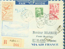 Cachet France Amérique Du Sud 23 JUIN 1946 Vignette 1ère Liaison Aérienne Française Recommandé - 1927-1959 Lettres & Documents