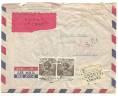 Ethiopia Airmail Registered Express Commerce Cover Asmara 2may1954 To Italy With Negus C.65 Pair - Etiopía