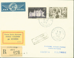 Recommandé Paris Vignette 1er Service Aéropostal France Colombie Par Avianca CAD Paris Aviation étranger 16 1 53 - 1927-1959 Covers & Documents