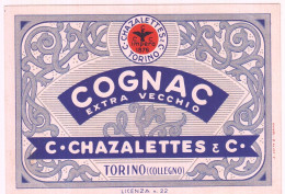 ETICHETTA LABEL COGNAC EXTRA VECCHIO CHAZALETTES COLLEGNO TORINO - Alcoli E Liquori