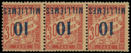 PORT-SAID Taxe ** - 7A, Bande De 3, Surcharge Renversée, Signé Calves: 10m. Sur 30c. Rouge-carmin - Cote: 900 - Unused Stamps