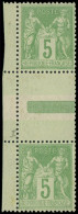 FRANCE Poste ** - 106a, Paire Interpanneau, Type I Et II Se Tenant: 5c Vert-jaune - Cote: 315 - 1898-1900 Sage (Tipo III)
