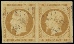FRANCE Poste O - 9, En Paire, Oblitérée PC, Signé Miro Et Cotin: 10c. Bistre-jaune - Cote: 1900 - 1852 Louis-Napoléon
