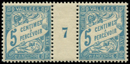 ANDORRE Taxe ** - 17, Paire Millésime 7: 5c. Bleu (Maury) - Cote: 325 - Unused Stamps