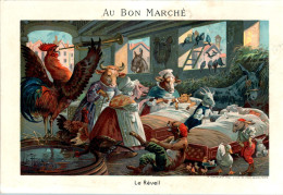 Chromo Au Bon Marché CHA-1 - N°7 Le Réveil - Animaux Humanisés Animali Personificati Coq Canard Chien Cochon B.Etat - Au Bon Marché