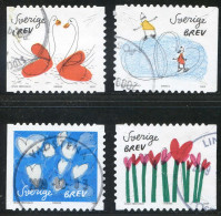 Réf 77 < SUEDE Année 2009 < Yvert N° 2665 à 2668 Ø Used < SWEDEN < Message Ensemble Cygnes Coeur - Used Stamps