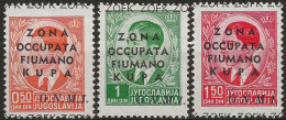 OIKU32-34L - 1941 Occ. Milit. Ital. ZONA FIUMANO KUPA, Sass. Nr. 32/4, Serie Cpl. Di 3 Francobolli Nuovi Linguellati */ - Fiume & Kupa